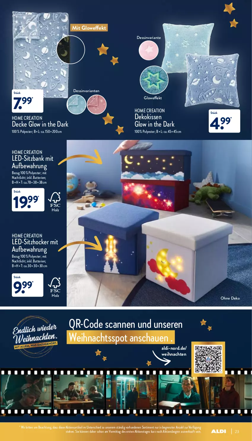 Aktueller Prospekt Aldi Nord - Aldi-Aktuell - von 13.12 bis 18.12.2021 - strona 23 - produkty: aldi, Bank, batterie, batterien, decke, dekokissen, gin, hocker, Holz, kissen, Nachtlicht, Ria, sitzbank, Ti, weihnachten, ZTE