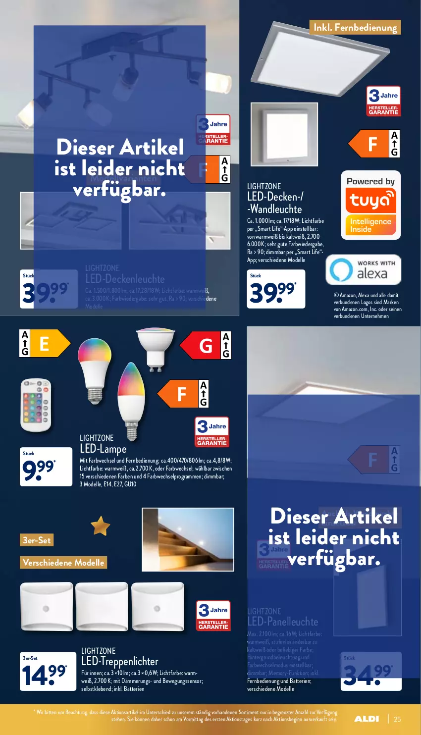 Aktueller Prospekt Aldi Nord - Aldi-Aktuell - von 13.12 bis 18.12.2021 - strona 25 - produkty: alexa, batterie, batterien, beleuchtung, Bewegungssensor, decke, deckenleuchte, dell, elle, fernbedienung, gin, Lampe, led-deckenleuchte, Leuchte, lightzone, Mode, Ria, Ti, ZTE