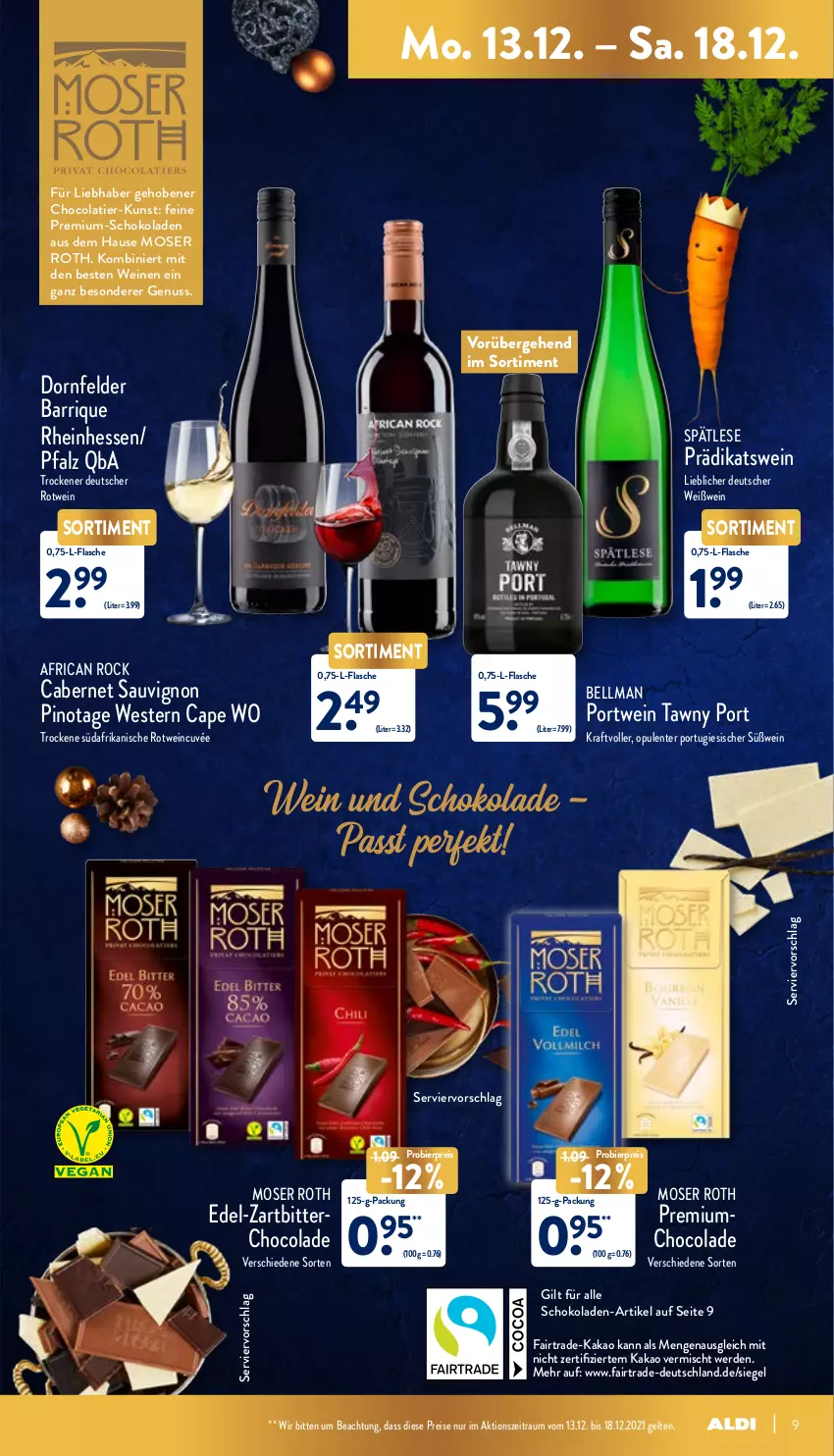 Aktueller Prospekt Aldi Nord - Aldi-Aktuell - von 13.12 bis 18.12.2021 - strona 9 - produkty: bier, cabernet, cabernet sauvignon, Cap, cola, cuvée, eis, ente, erde, flasche, kakao, kraft, moser, Moser Roth, nuss, Pinot, Portwein, reis, rotwein, sauvignon, schoko, schokolade, schokoladen, Tawny Port, Ti, wein, weine, Weißwein, Weste