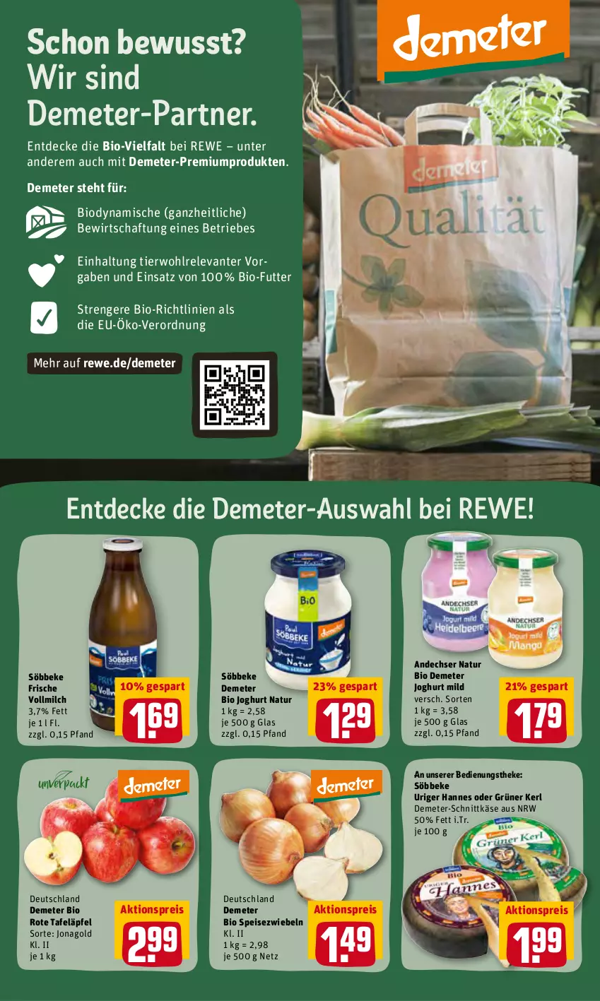 Aktueller Prospekt Rewe - Prospekte - von 14.03 bis 20.03.2022 - strona 14 - produkty: aktionspreis, andechser natur, bio, decke, eis, joghur, joghurt, joghurt mild, Käse, milch, natur, reis, rel, rote tafeläpfel, schnittkäse, söbbeke, Speisezwiebeln, tafeläpfel, Ti, vollmilch, zwiebel, zwiebeln