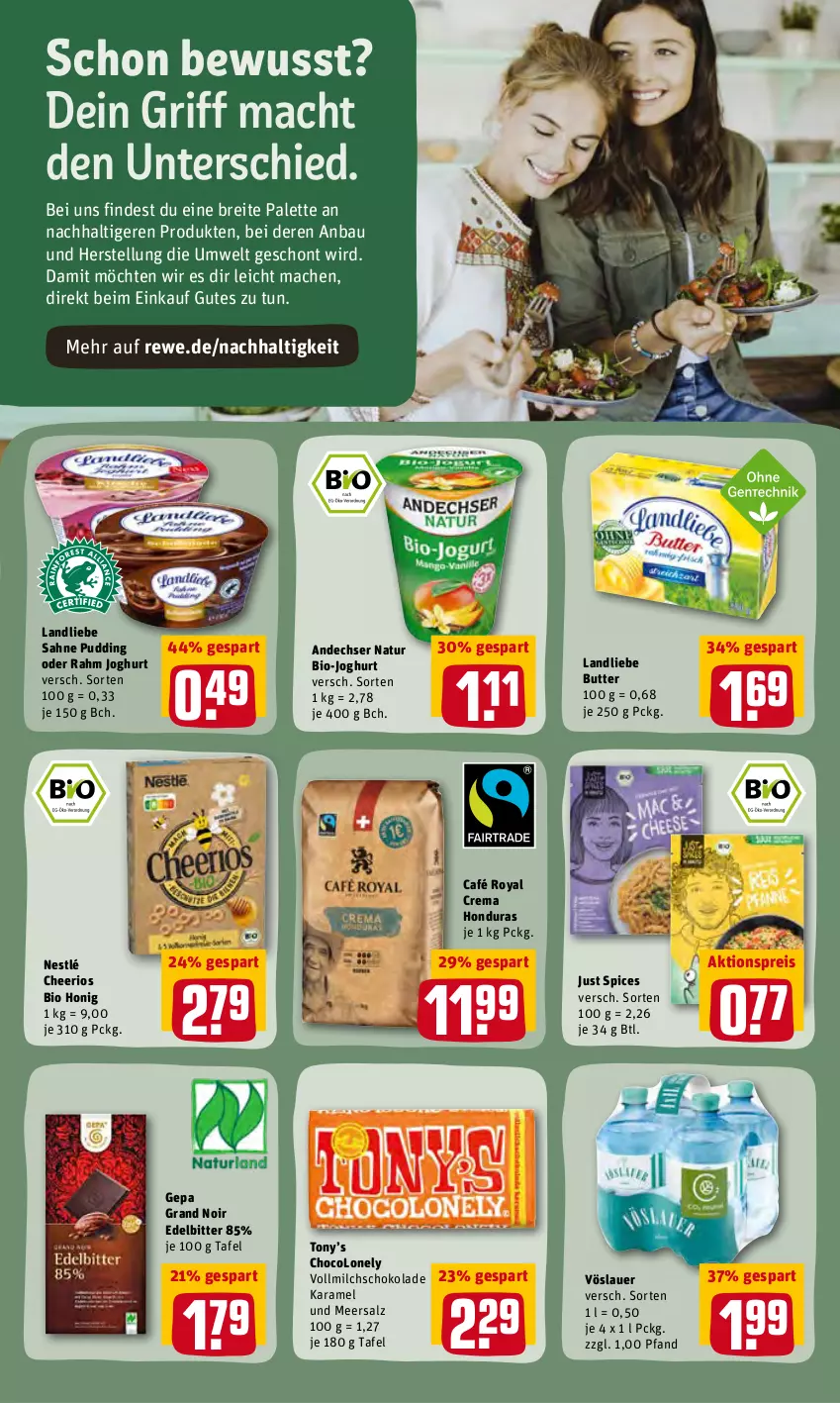 Aktueller Prospekt Rewe - Prospekte - von 14.03 bis 20.03.2022 - strona 15 - produkty: aktionspreis, andechser natur, auer, Bau, bio, bio-joghurt, Brei, butter, café royal, eis, honig, joghur, joghurt, landliebe, mac, meersalz, milch, natur, nestlé, Palette, pudding, reis, sahne, salz, schoko, schokolade, Ti, vollmilch, vöslauer