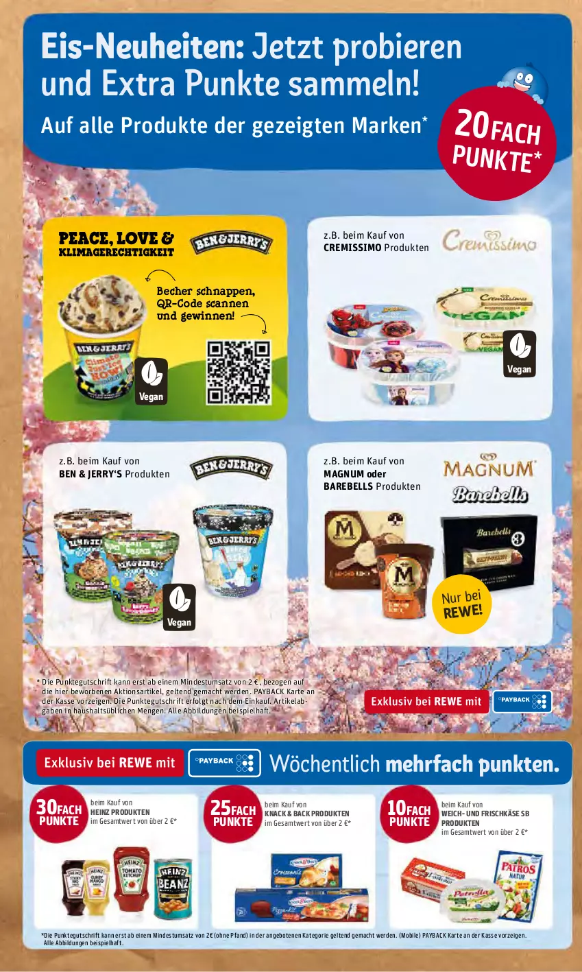 Aktueller Prospekt Rewe - Prospekte - von 14.03 bis 20.03.2022 - strona 18 - produkty: angebot, angebote, Becher, bier, Biere, cremissimo, eis, erde, frischkäse, heinz, Käse, LG, mac, magnum, neuheit, payback, rebell, sim, Ti