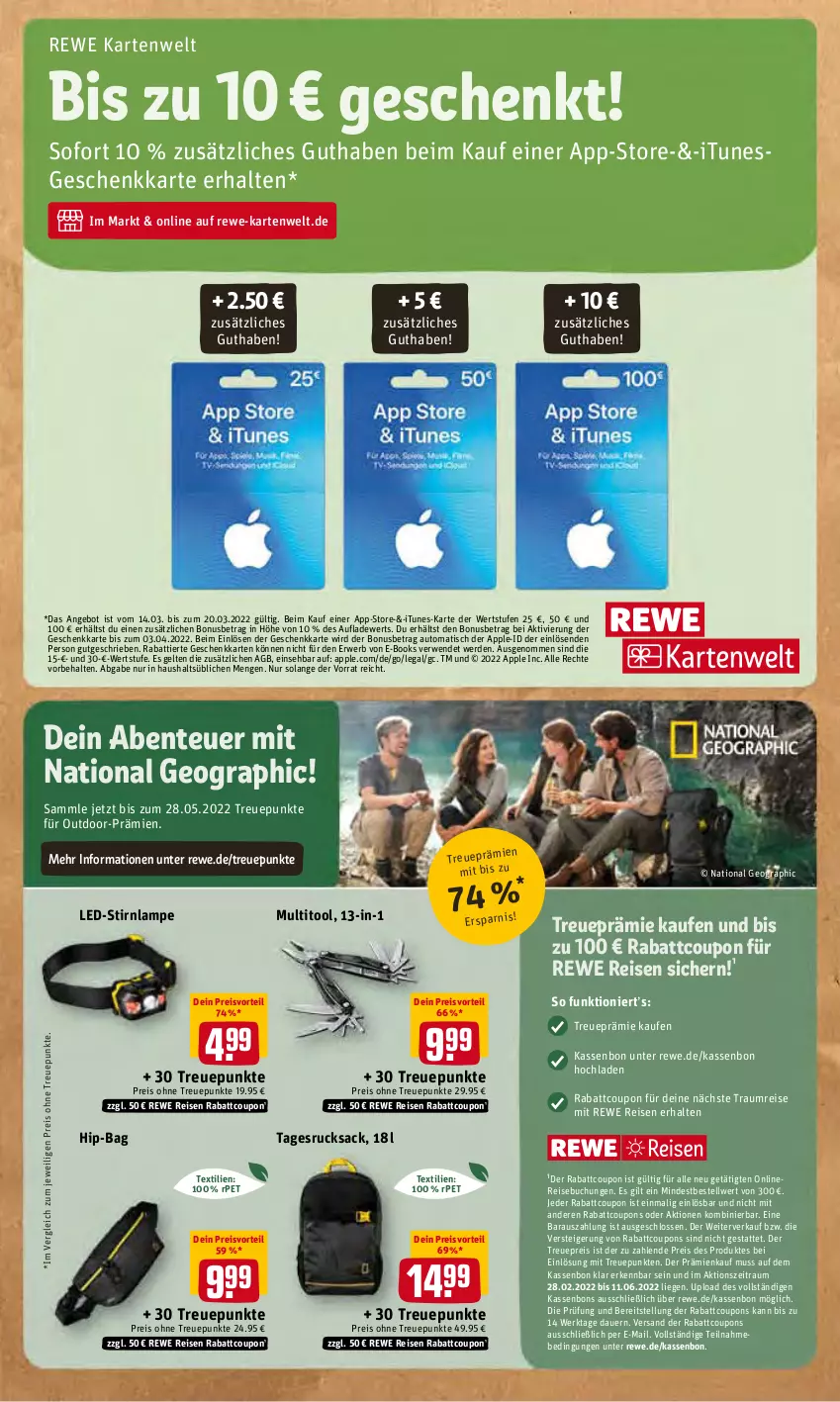 Aktueller Prospekt Rewe - Prospekte - von 14.03 bis 20.03.2022 - strona 19 - produkty: angebot, Apple, auer, auto, buch, coupon, coupons, eis, ente, erde, Lampe, Liege, preisvorteil, reis, rucksack, rwe, sac, Ti, tisch, usb