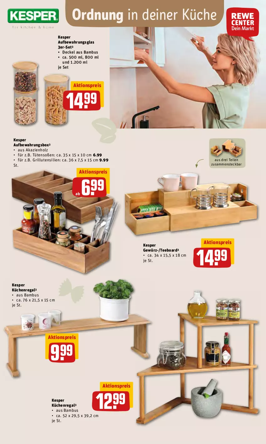 Aktueller Prospekt Rewe - Prospekte - von 14.03 bis 20.03.2022 - strona 27 - produkty: aktionspreis, aufbewahrungsbox, bambus, decke, Deckel, eis, gewürz, grill, Holz, kesper, küche, Küchen, Küchenregal, regal, reis, Soße, tee, Ti, Tüte