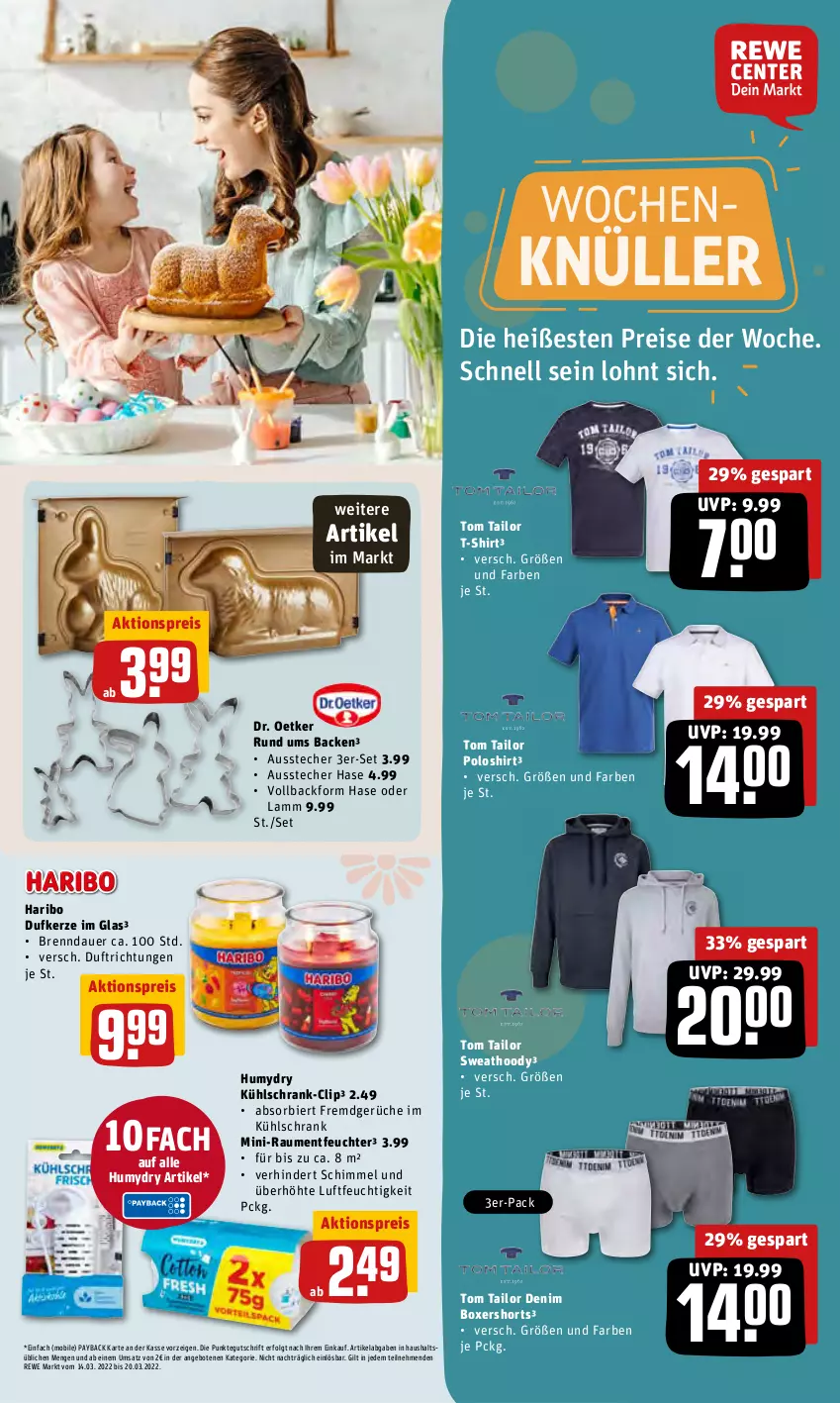 Aktueller Prospekt Rewe - Prospekte - von 14.03 bis 20.03.2022 - strona 29 - produkty: aktionspreis, angebot, angebote, auer, Ausstecher, Backform, bier, Dr. Oetker, eis, haribo, kerze, kühlschrank, lamm, LG, payback, poloshirt, reis, Schrank, shirt, shorts, T-Shirt, Ti, tom tailor