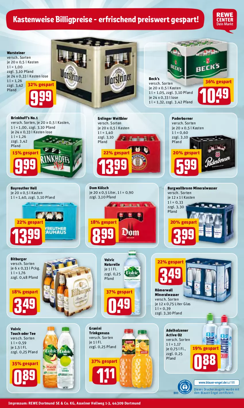 Aktueller Prospekt Rewe - Prospekte - von 14.03 bis 20.03.2022 - strona 32 - produkty: adelholzener, Alwa, bier, bitburger, burger, burgwallbronn, drucker, eis, elle, Engel, erdinger, granini, Holz, kerze, mineralwasser, natur, nuss, reis, rel, steiner, tee, Ti, volvic, warsteiner, wasser