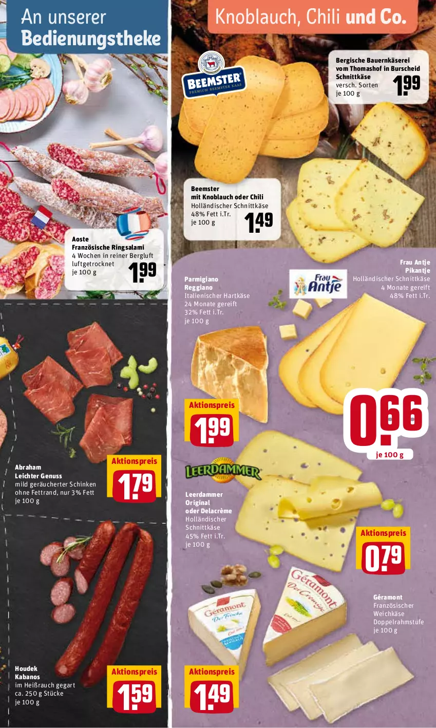 Aktueller Prospekt Rewe - Prospekte - von 14.03 bis 20.03.2022 - strona 7 - produkty: aktionspreis, auer, Bau, Bauer, Beemster, chili, doppelrahmstufe, eis, französischer weichkäse, frau antje, géramont, gin, hartkäse, holländischer schnittkäse, houdek, italienischer hartkäse, kabanos, Käse, knoblauch, leerdammer, mit knoblauch, nuss, parmigiano, parmigiano reggiano, Rauch, reggiano, reis, ring, salami, schinken, schnittkäse, Ti, weichkäse