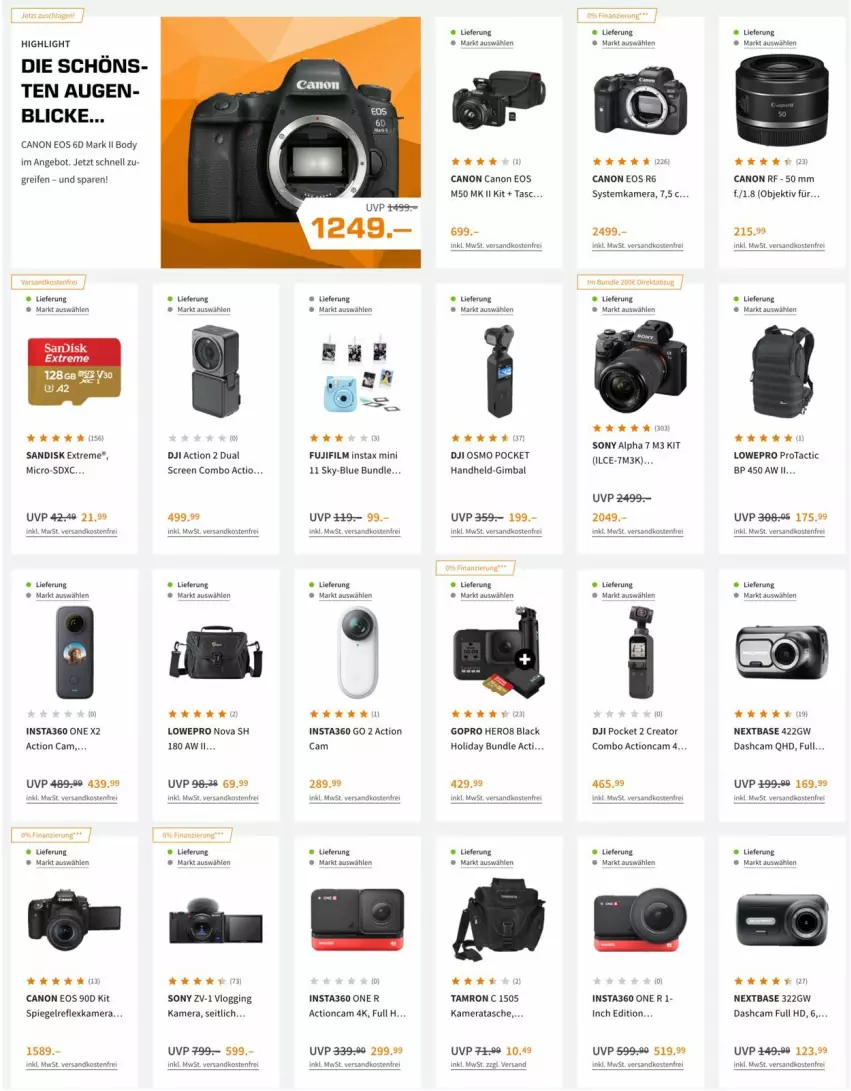 Aktueller Prospekt Saturn - Prospekte - von 19.01 bis 26.01.2022 - strona 12 - produkty: actioncam, angebot, body, canon, Dashcam, DJI, gin, GoPro, hero, kamera, lack, ndk, reifen, sandisk, sony, spiegel, spiegelreflexkamera, systemkamera, Tasche, Ti, versandkostenfrei