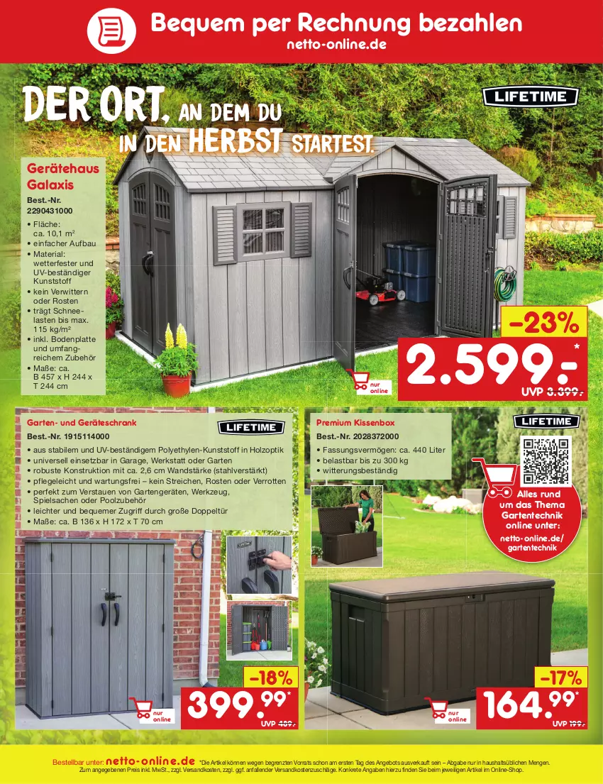 Aktueller Prospekt Netto Marken-Discount - Filial-Angebote - von 11.09 bis 16.09.2023 - strona 53 - produkty: angebot, Bau, Bodenplatte, eis, ente, Garten, Holz, kissen, latte, ndk, pool, reis, Ria, sac, Schrank, Ti, werkzeug, ZTE