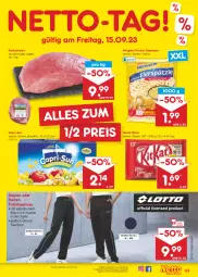 Gazetka promocyjna Netto Marken-Discount - Filial-Angebote - Gazetka - ważna od 16.09 do 16.09.2023 - strona 45 - produkty: angebot, asti, bestpreis, braten, Cap, capri-sun, eis, henglein, hose, Kugel, reis, Tasche, taschen, teigwaren, Ti, tisch, Trainingshose, ZTE