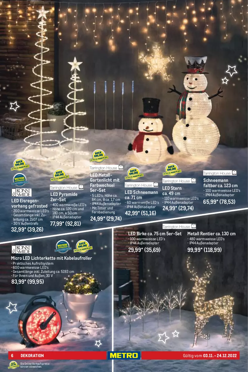 Aktueller Prospekt Metro - Dekoration Spezial - von 03.11 bis 24.12.2022 - strona 6 - produkty: adapter, dekoration, eis, fernbedienung, Garten, Kette, LED Lichterkette, LG, lichterkette, reis, Roller, Ti, timer, tisch