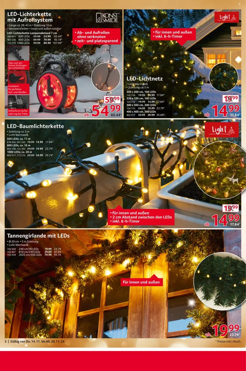 Aktueller Prospekt Selgros - Non Food - von 14.11 bis 20.11.2024 - strona 2 - produkty: Bau, eier, ente, Girlande, Kette, LED-Baum, led-licht, leds, lichterkette, Tannengirlande, Ti, timer