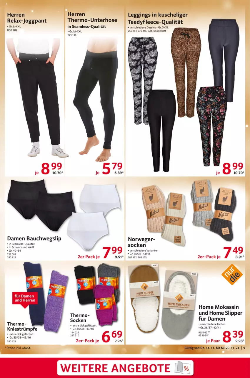 Aktueller Prospekt Selgros - Non Food - von 14.11 bis 20.11.2024 - strona 9 - produkty: Bau, eis, gin, hose, leggings, reis, rel, Ria, rwe, slip, Slipper, socken, strümpfe, tee, Ti