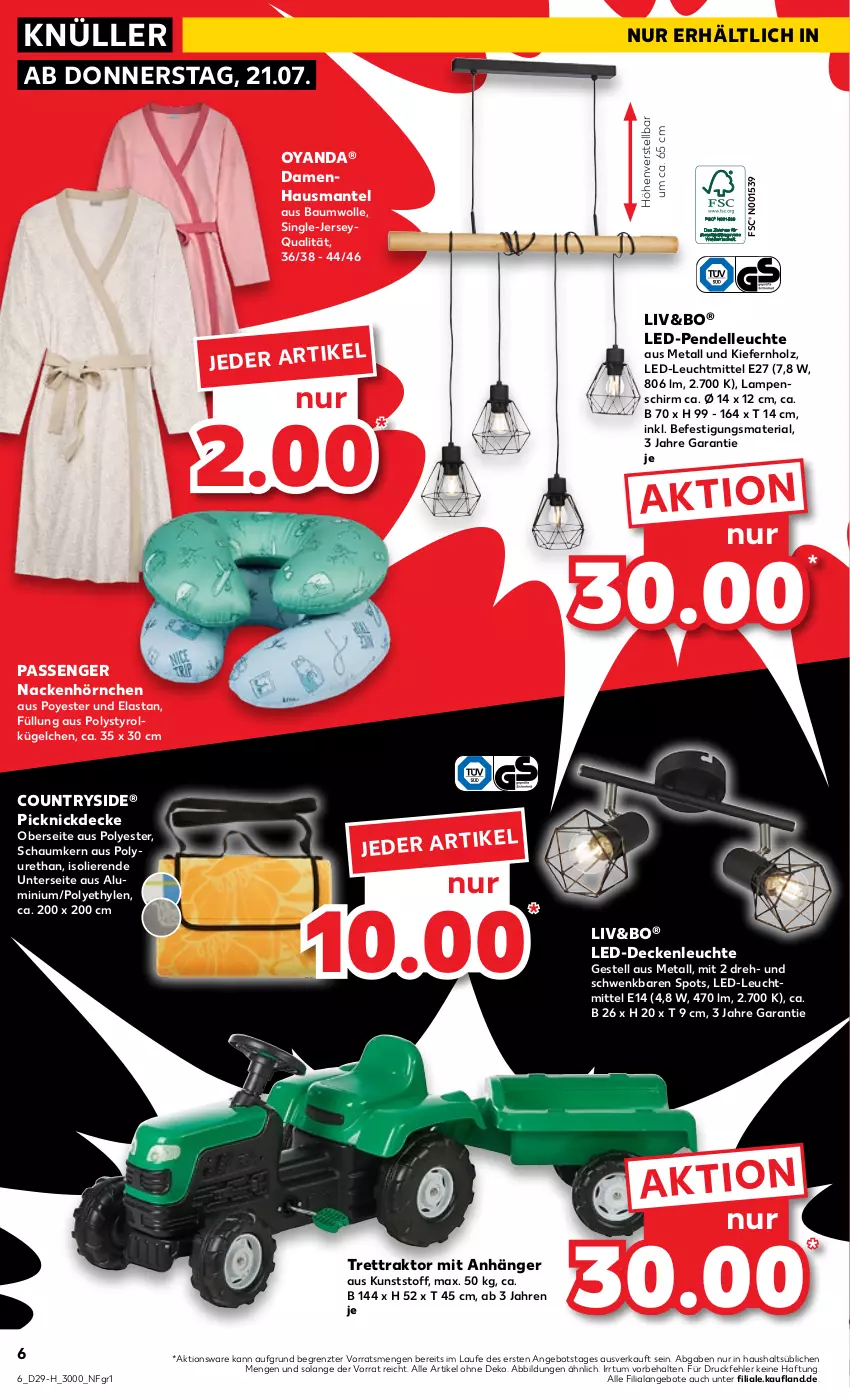 Aktueller Prospekt Kaufland - Spezielle Angebote - von 21.07 bis 27.07.2022 - strona 6 - produkty: angebot, angebote, Anhänger, Bau, baumwolle, decke, deckenleuchte, dell, elle, Holz, hörnchen, Lampe, Lampenschirm, led-deckenleuchte, Leuchte, leuchtmittel, Mantel, Pendelleuchte, picknickdecke, Ria, Ti, wolle, ZTE