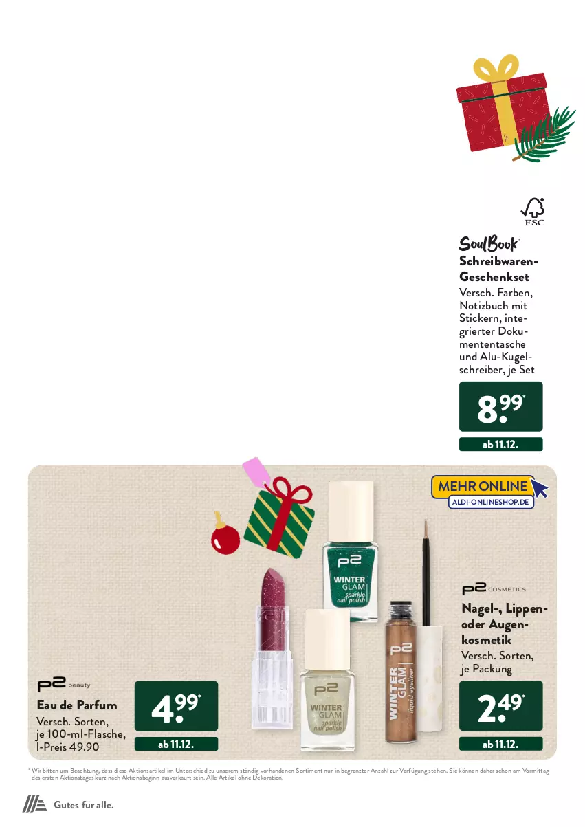 Aktueller Prospekt AldiSud - Vorfreude auf Weihnachten. - von 12.10 bis 24.12.2023 - strona 40 - produkty: aldi, alle artikel ohne dekoration, buch, dekoration, Eau de parfum, eis, ente, flasche, geschenkset, gin, kosmetik, Kugel, parfum, reis, schreibwaren, Tasche, Ti, ZTE