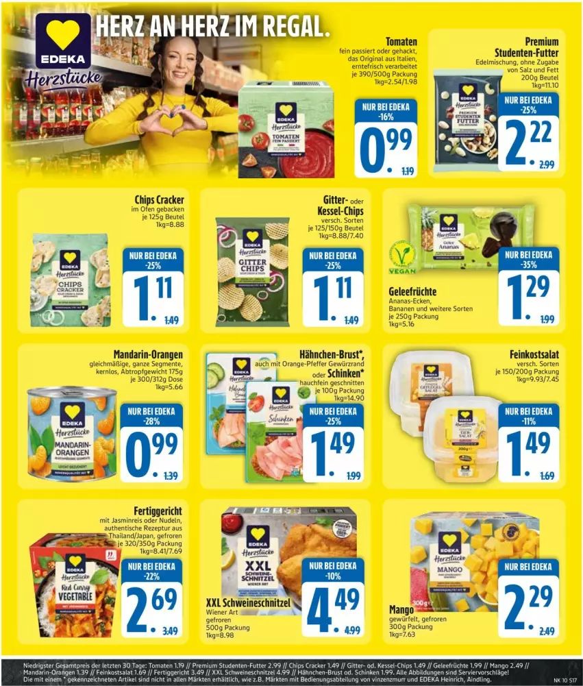 Aktueller Prospekt Edeka - Prospekte - von 03.03 bis 08.03.2025 - strona 17 - produkty: ananas, banane, bananen, beutel, chips, cracker, eis, ente, feinkost, fertiggericht, früchte, geback, gelee, gewürz, gin, mandarin-orangen, nudel, nudeln, Ofen, orange, orangen, pfeffer, reis, rezept, salat, salz, schinken, schnitten, schwein, schweine, Ti, tisch, tomate, tomaten, tuc, wein, weine, wiener