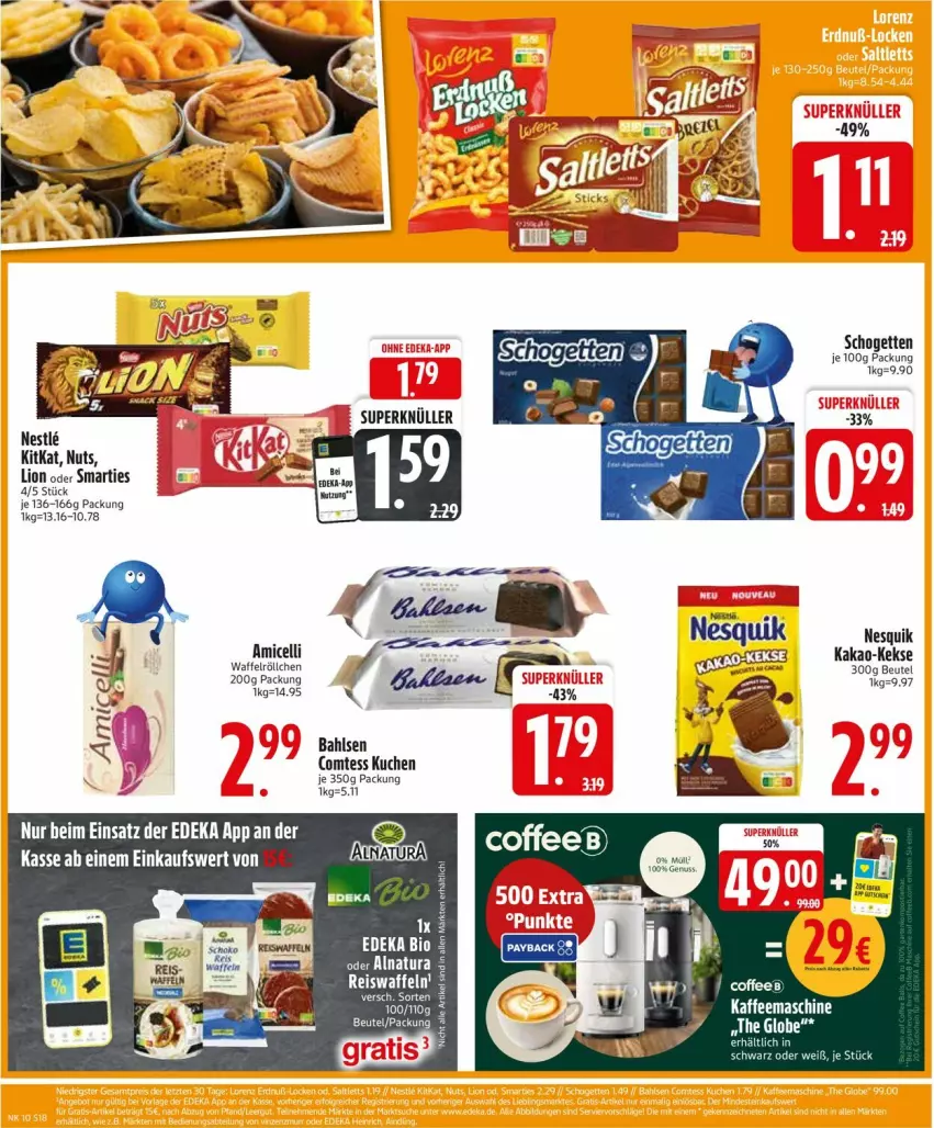 Aktueller Prospekt Edeka - Prospekte - von 03.03 bis 08.03.2025 - strona 18 - produkty: amicelli, bahlsen, beutel, comtess, comtess kuchen, ente, kaffee, kaffeemaschine, kakao, keks, kekse, kitkat, kuchen, lion, natur, natura, nesquik, schogetten, smarties, Ti, Waffelröllchen