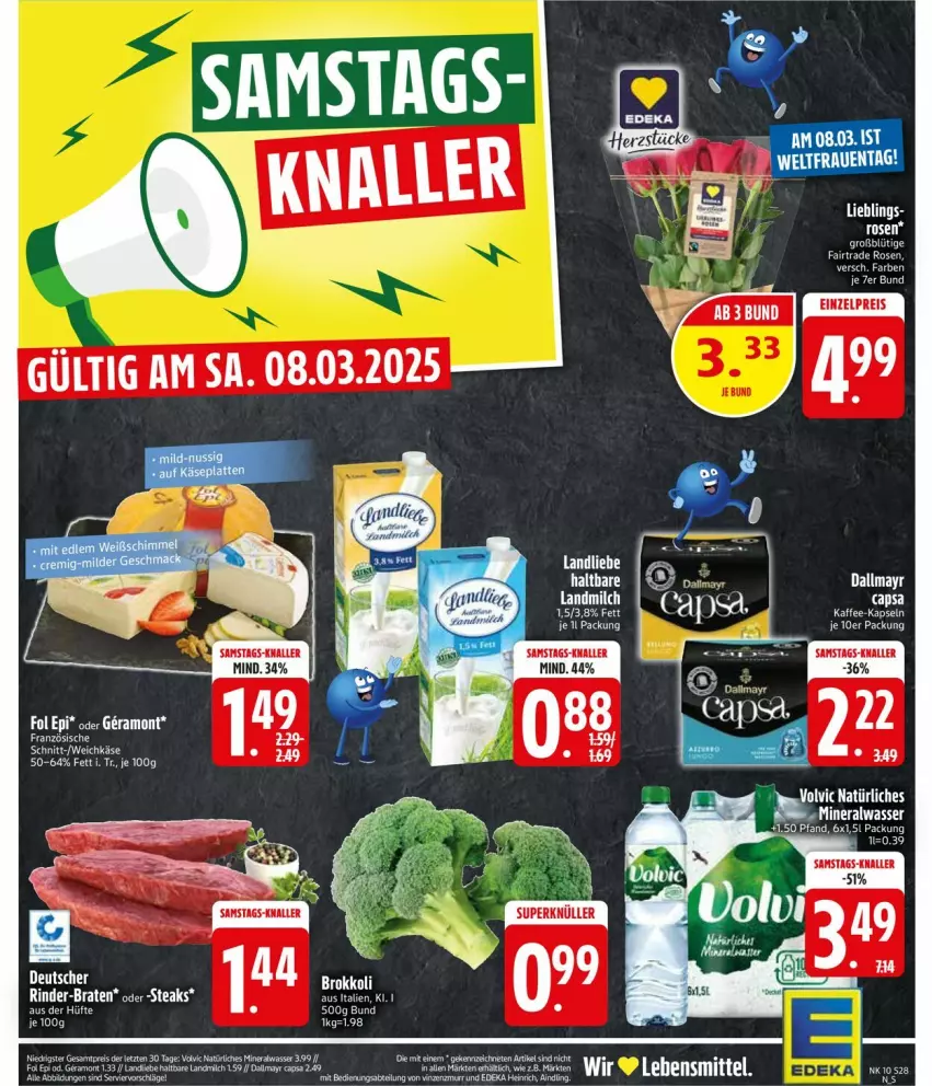 Aktueller Prospekt Edeka - Prospekte - von 03.03 bis 08.03.2025 - strona 28 - produkty: Alwa, dallmayr, eis, kaffee, kaffee-kapseln, landmilch, milch, mineralwasser, natürliches mineralwasser, reis, rosen, Ti, volvic, wasser, ZTE