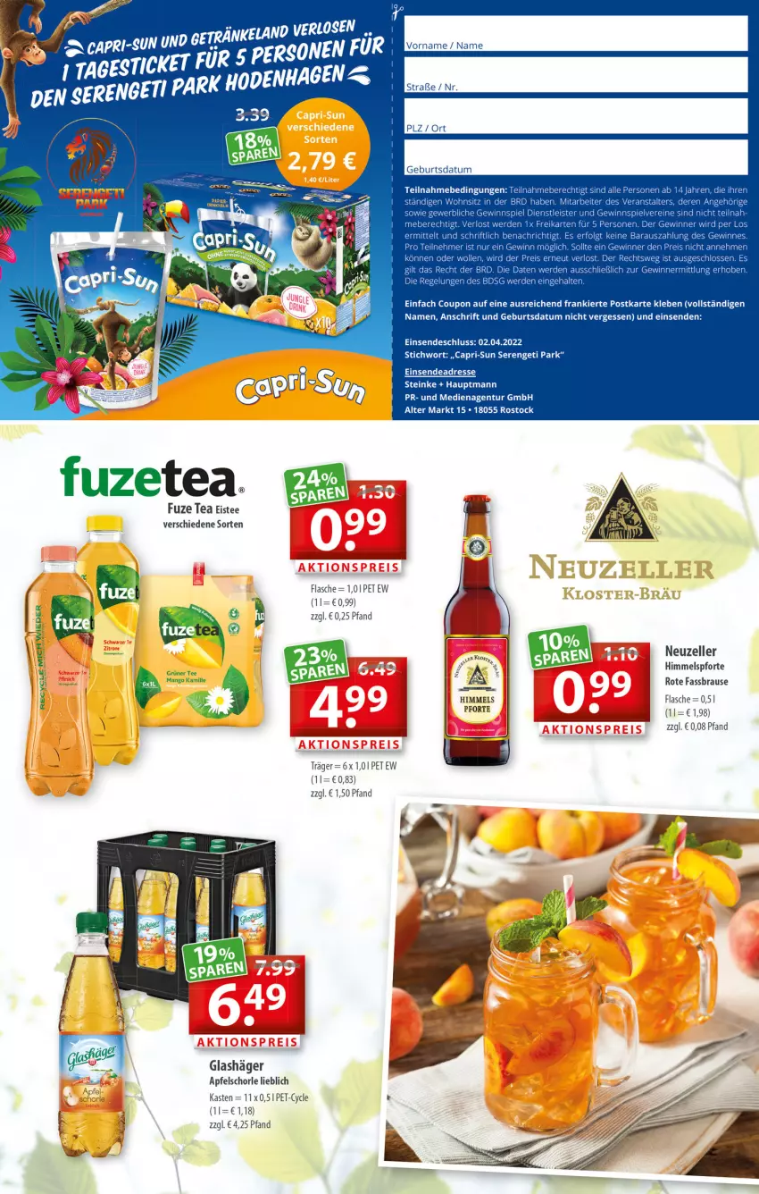 Aktueller Prospekt Getraenkeland - von 21.03 bis 02.04.2022 - strona 5 - produkty: apfel, Apfelschorle, brause, Cap, capri-sun, coupon, eis, eistee, elle, erde, fassbrause, flasche, fuze tea, gewinnspiel, LG, reis, schorle, tee, Ti, wolle