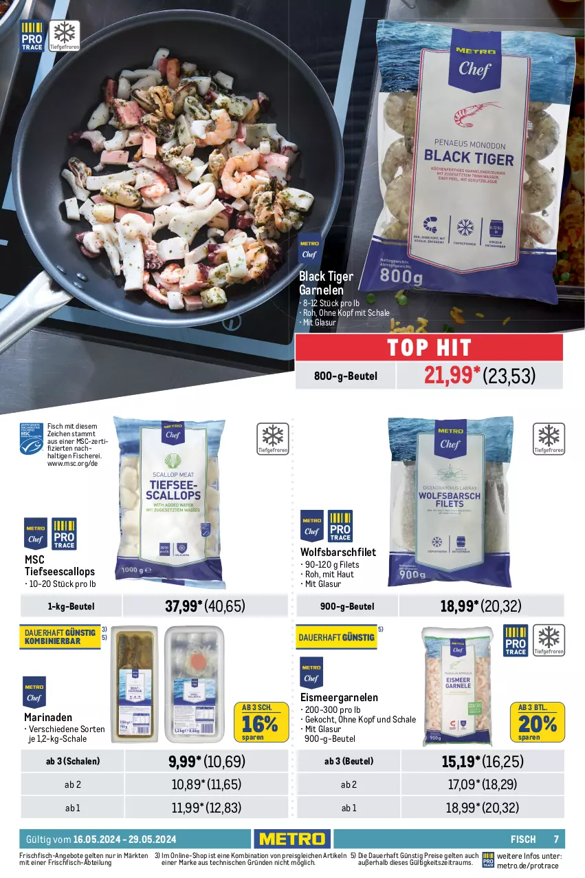 Aktueller Prospekt Metro - GastroJournal - von 16.05 bis 29.05.2024 - strona 7 - produkty: Abtei, angebot, angebote, aqua, auer, beutel, eis, elle, ente, escal, filet, filets, fisch, fische, Fischer, fleisch, forelle, frischfisch, garnelen, lack, mac, marinade, Metro, reis, rel, Rotbarsch, rotbarschfilet, rwe, Schal, Schale, Schere, Ti, wolfsbarsch