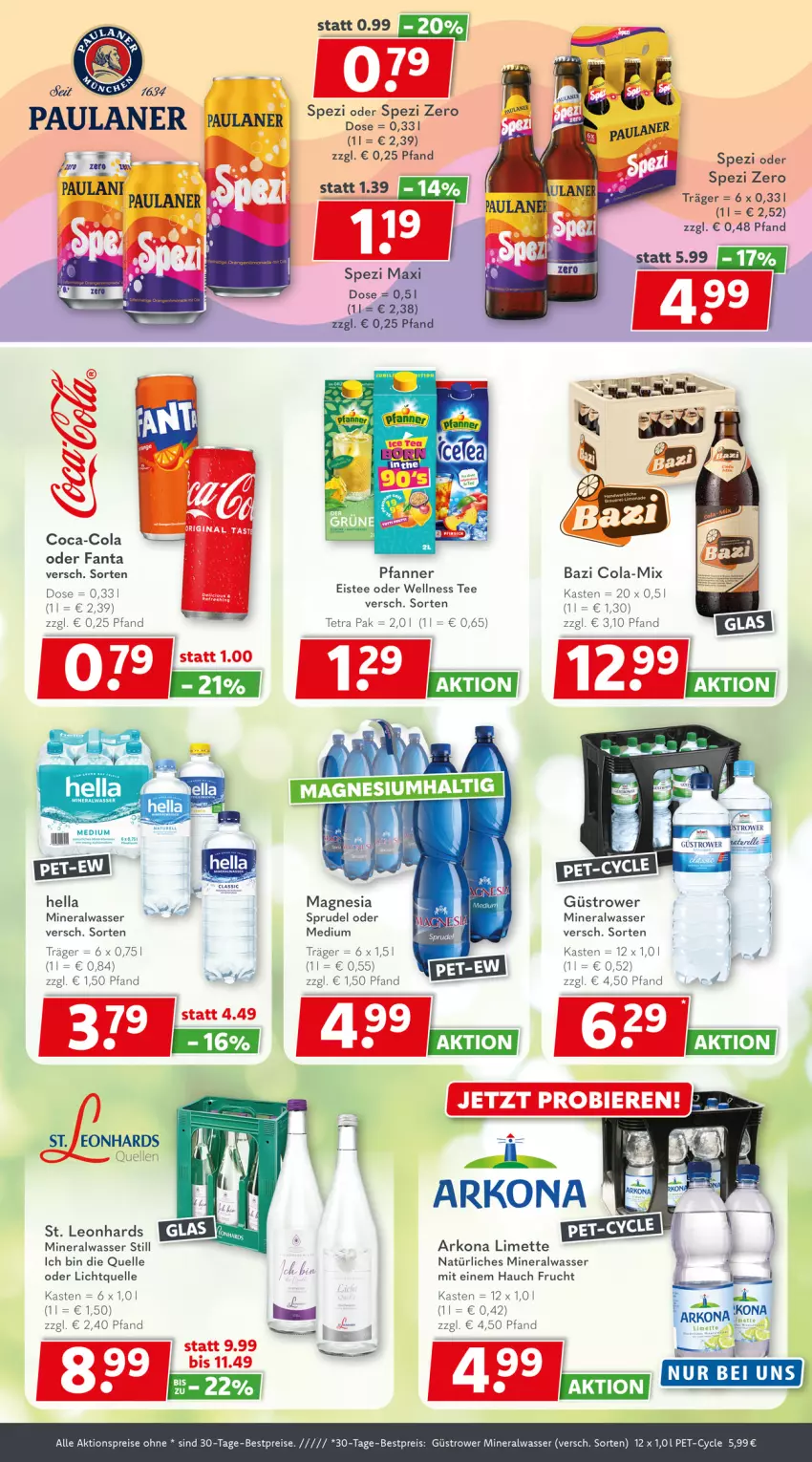 Aktueller Prospekt Getraenkeland - von 20.07 bis 01.08.2025 - strona 5 - produkty: aktionspreis, Alwa, bestpreis, bestpreise, coca-cola, cola, eis, eistee, elle, fanta, frucht, hella, limette, Mett, mineralwasser, Mineralwasser Still, natürliches mineralwasser, pfanne, Pfanner, reis, Spezi, Sprudel, tee, Ti, wasser