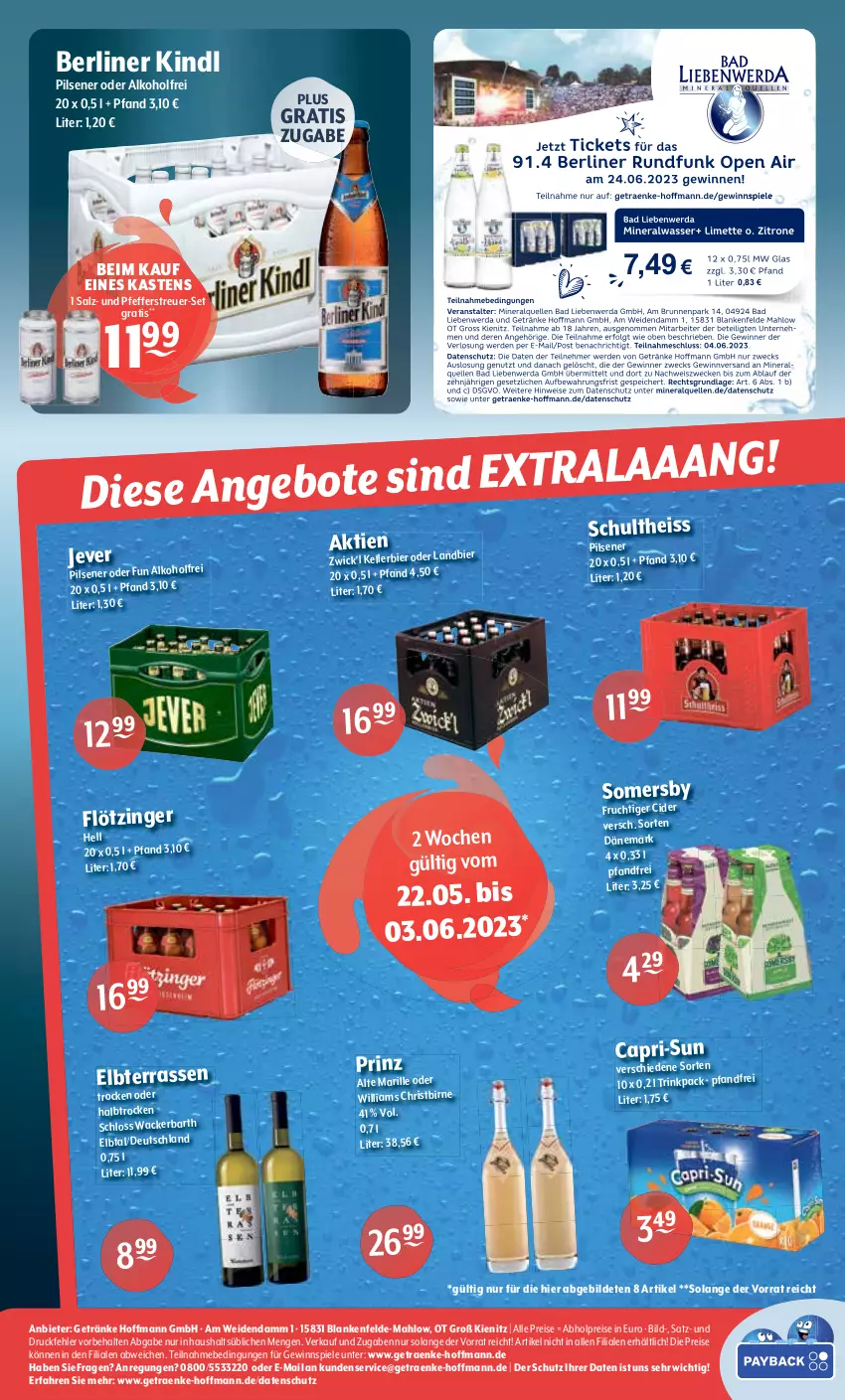 Aktueller Prospekt Getraenke Hoffmann - Prospekte - von 22.05 bis 27.05.2023 - strona 8 - produkty: abholpreise, alkohol, berliner, berliner kindl, bier, Cap, eis, frucht, getränk, getränke, gewinnspiel, jever, jever pilsener, merci, pfeffer, Pfefferstreuer, pils, pilsener, reis, salz, Spiele, Ti, WICK