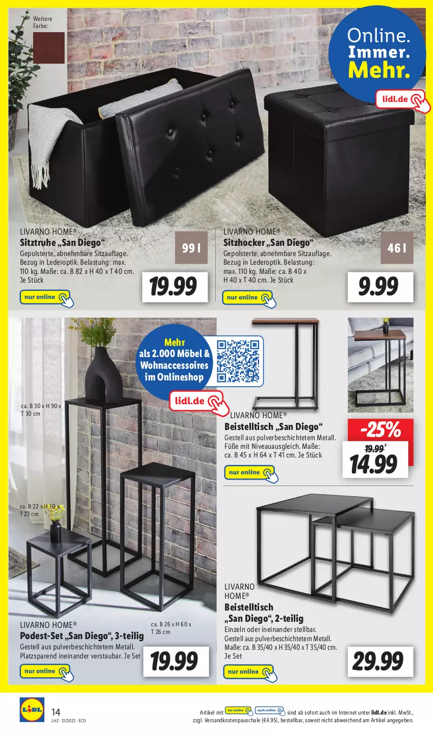 Aktueller Prospekt Lidl - Aktionsprospekt - von 23.05 bis 28.05.2022 - strona 14 - produkty: ACC, accessoires, beistelltisch, eis, hocker, möbel, ndk, nivea, Schal, Schale, Sitzauflage, Sitztruhe, Ti, tisch