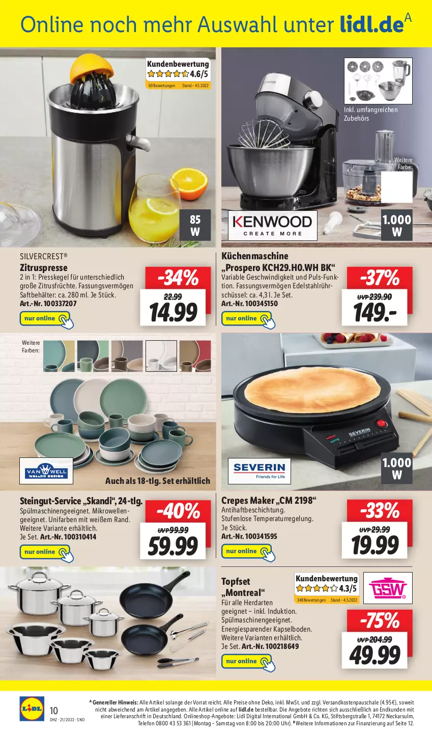 Aktueller Prospekt Lidl - Aktionsprospekt - von 23.05 bis 28.05.2022 - strona 50 - produkty: angebot, angebote, Behälter, edelstahl, eis, elle, früchte, herdarten, küche, Küchen, küchenmaschine, LG, mikrowelle, ndk, reis, rel, Ria, Rührschüssel, saft, Schal, Schale, schüssel, silvercrest, spülmaschinen, telefon, Ti, topf, Topfset, uhr, Zitruspresse