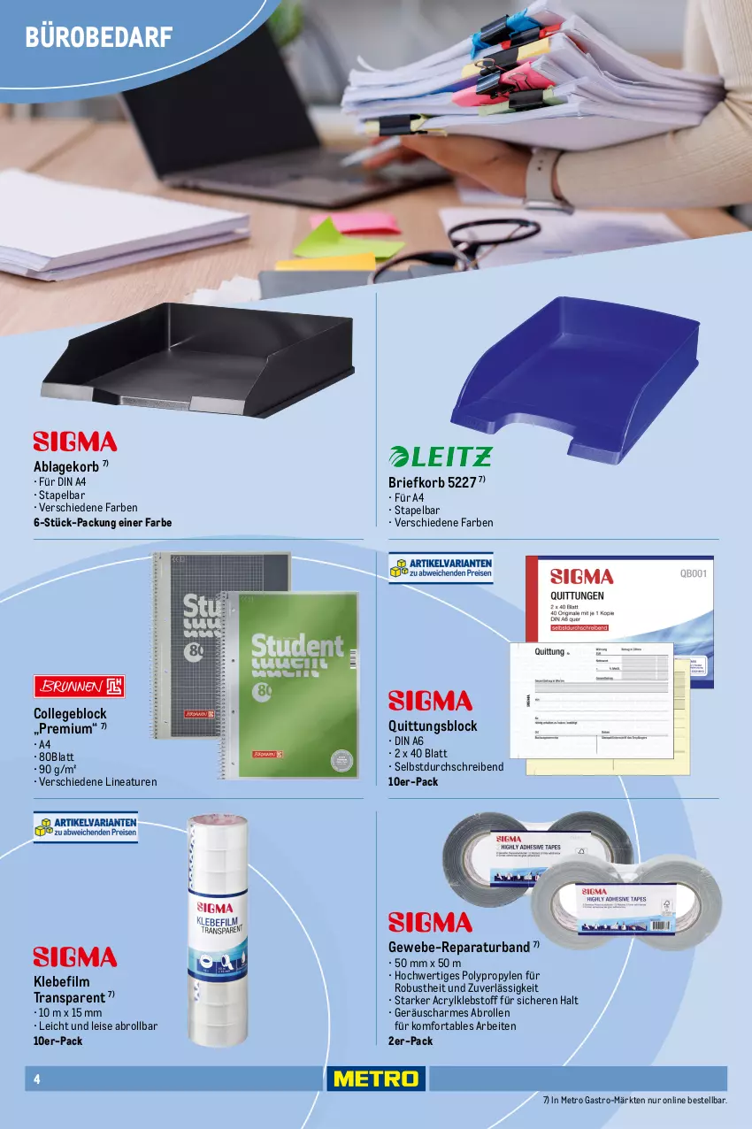 Aktueller Prospekt Metro - Office Sortiment - von 01.10.2025 bis 01.06.2026 - strona 4 - produkty: braun, Brei, brie, Briefkorb, collegeblock, din a4, Efko, eis, ente, Fineliner, korb, Kugel, kugelschreiber, Metro, metro gastro, Packband, Roller, Ti
