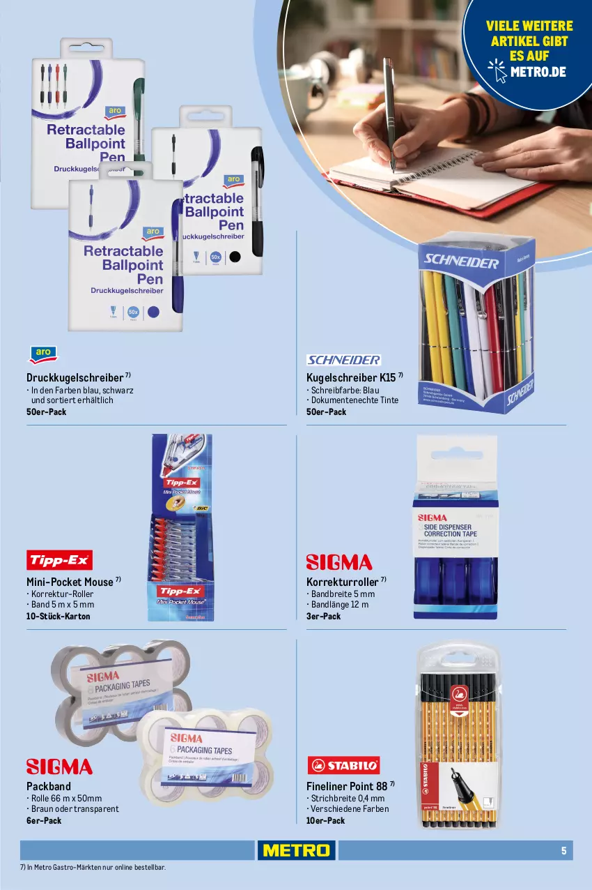 Aktueller Prospekt Metro - Office Sortiment - von 01.10.2025 bis 01.06.2026 - strona 5 - produkty: braun, Brei, brie, Briefkorb, collegeblock, din a4, Efko, eis, ente, Fineliner, korb, Kugel, kugelschreiber, Metro, metro gastro, Packband, Roller, Ti