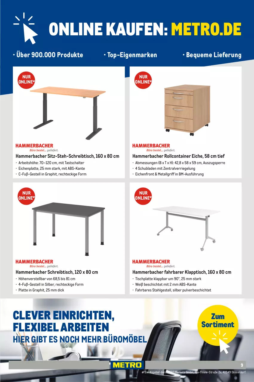 Aktueller Prospekt Metro - Office Sortiment - von 01.10.2025 bis 01.06.2026 - strona 9 - produkty: HP, latte, Metro, metro gastro, möbel, schreibtisch, stapelstuhl, stuhl, Ti, tisch, tischplatte, Tischplatten