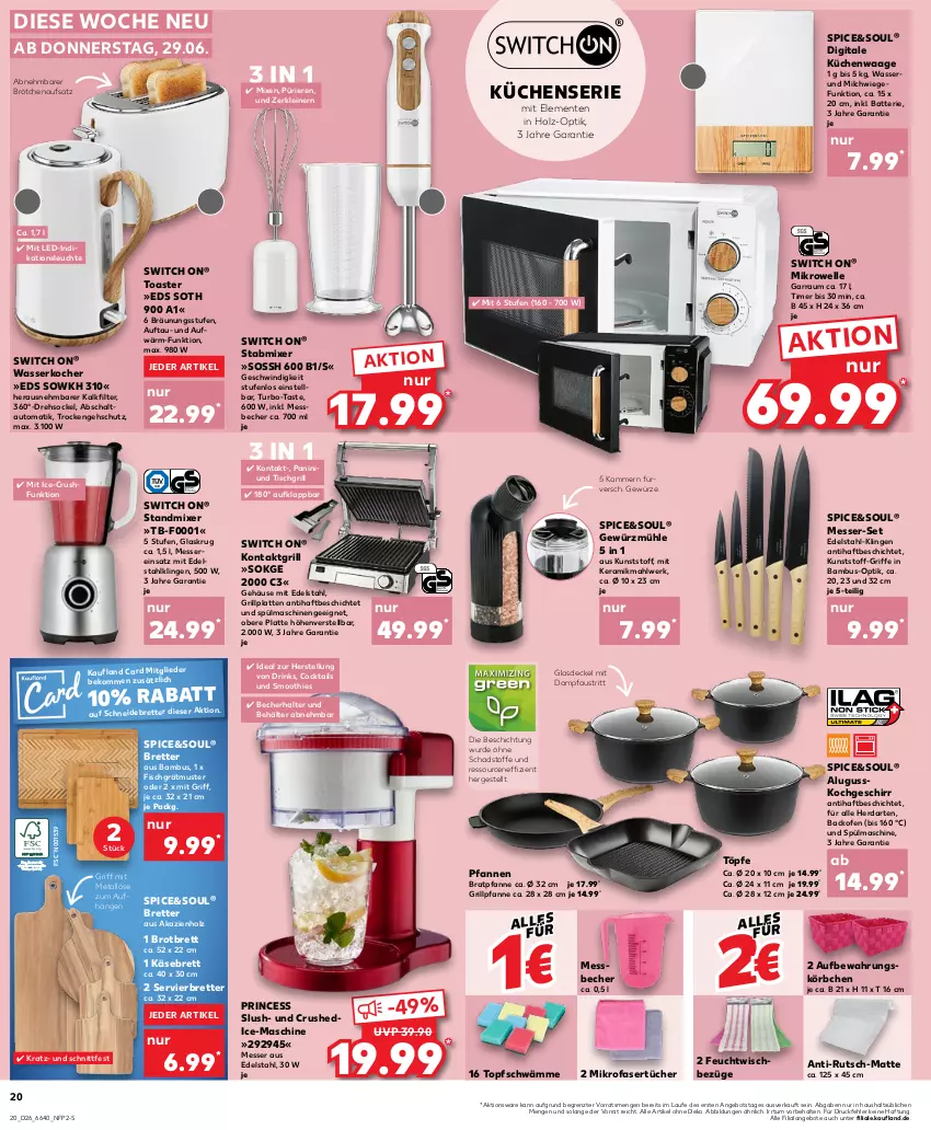 Aktueller Prospekt Kaufland - Prospekt - von 29.06 bis 05.07.2023 - strona 20 - produkty: angebot, angebote, aust, auto, backofen, bambus, batterie, Becher, Behälter, beko, bratpfanne, brot, brötchen, brötchenaufsatz, cocktail, cocktails, decke, Deckel, drink, drinks, edelstahl, elle, ente, fisch, garraum, gefu, geschirr, gewürz, Gewürzmühle, Glasdeckel, grill, Grillpfanne, grillplatte, herdarten, Holz, Käse, Kocher, kontaktgrill, Körbchen, küche, Küchen, Küchenwaage, latte, leine, Leuchte, Messbecher, messer, mikrofaser, Mikrofasertücher, mikrowelle, milch, Mixer, Ofen, pfanne, pfannen, Pfau, Schal, schneidebrett, smoothie, smoothies, spülmaschinen, stabmixer, standmixer, Ti, timer, tisch, tischgrill, toast, toaster, topf, tücher, Waage, wasser, wasserkocher, ZTE