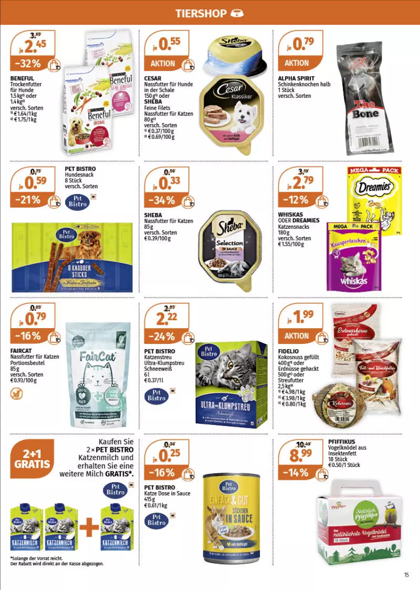 Aktueller Prospekt Mueller - Müller Prospekt - von 13.12 bis 18.12.2021 - strona 15 - produkty: beutel, dreamies, erdnüsse, hundesnack, katzenmilch, katzensnack, katzensnacks, Knödel, kokos, kokosnuss, milch, nassfutter, nuss, portionsbeutel, sauce, Schal, Schale, schinken, sekt, sheba, snack, snacks, Streufutter, Ti, trockenfutter, Vogelknödel, whiskas, Yo