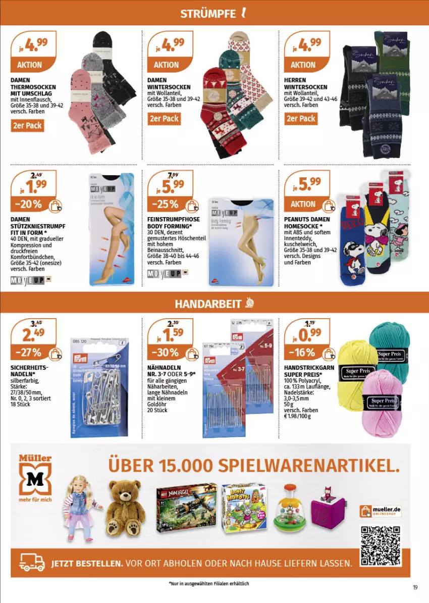 Aktueller Prospekt Mueller - Müller Prospekt - von 13.12 bis 18.12.2021 - strona 19 - produkty: body, eis, elle, ente, hose, Kuschelweich, leine, reis, rum, socken, Strickgarn, Strumpfhose, Ti, Wintersocken