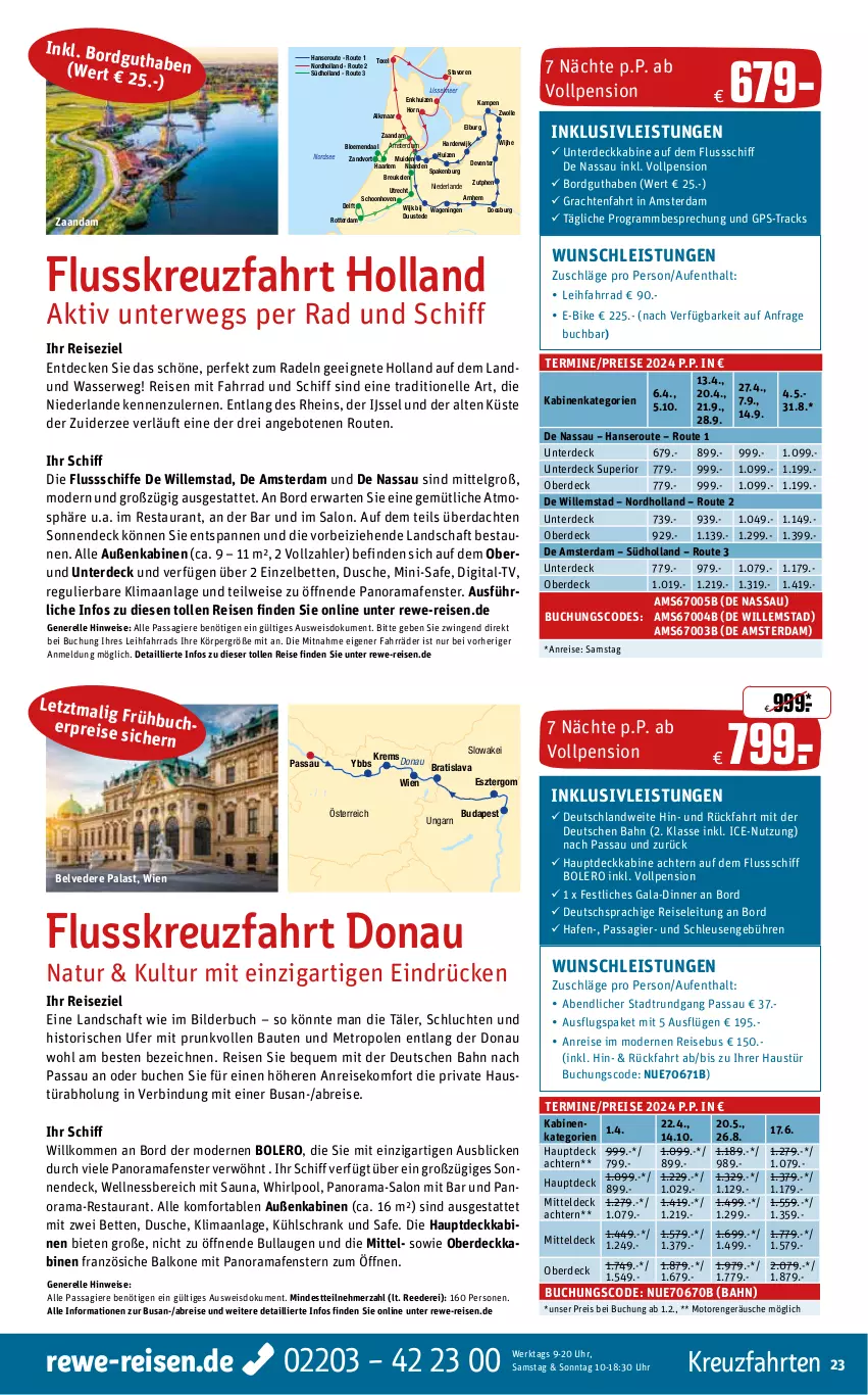 Aktueller Prospekt Rewe Reisen - Reiseprospekt - von 17.01 bis 26.01.2024 - strona 23 - produkty: angebot, angebote, aust, Bau, bett, Betten, Brei, buch, decke, deutschsprachige reiseleitung, dusche, E-Bike, eis, elle, ente, erde, Fahrrad, fenster, GPS, inklusivleistungen, kreuzfahrten, kühlschrank, LG, Metro, Mode, natur, Nordsee, pool, rama, reis, rel, rwe, Schrank, Ti, uhr, usb, wasser, wellnessbereich, Whirlpool, wolle, ZTE