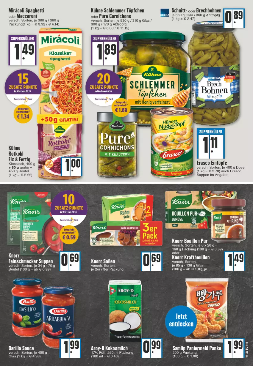 Aktueller Prospekt Edeka - Angebote der Woche - von 28.02 bis 05.03.2022 - strona 13 - produkty: ACC, angebot, arrabbiata, barilla, beutel, bohne, bohnen, deutschland card, eintöpfe, ente, erasco, feinschmecker, kräuter, kräutern, Kühne, mac, rotkohl, sauce, spaghetti, suppe, suppen, tee, Ti, Töpfchen