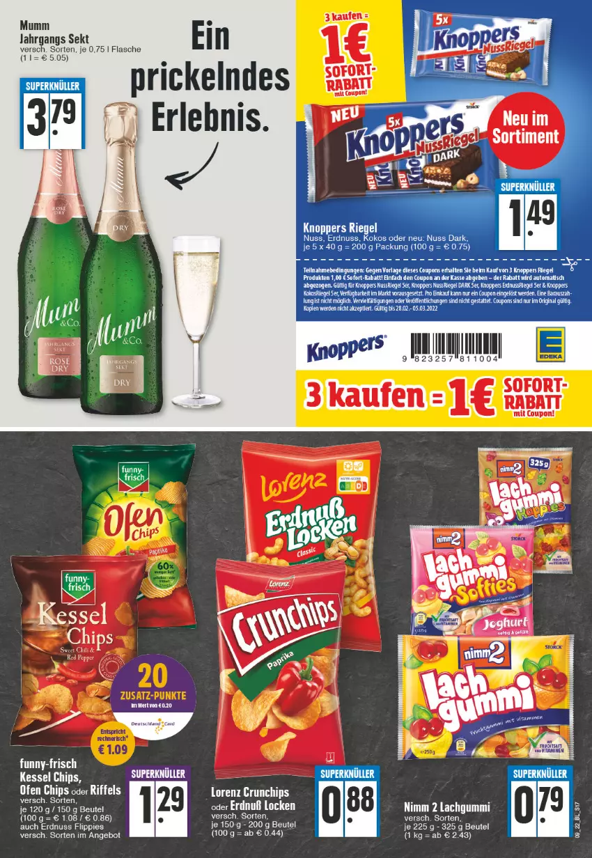 Aktueller Prospekt Edeka - Angebote der Woche - von 28.02 bis 05.03.2022 - strona 17 - produkty: angebot, auto, beutel, chips, coupon, coupons, deutschland card, erdnuss, flippies, knoppers, kokos, lachgummi, Nimm 2, nuss, nussriegel, rel, riegel, sofort-rabatt, tee, Ti, tisch