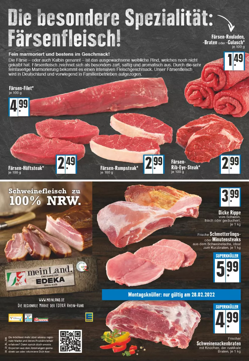 Aktueller Prospekt Edeka - Angebote der Woche - von 28.02 bis 05.03.2022 - strona 6 - produkty: Abtei, beko, braten, deka, eis, fleisch, lachs, mac, rind, rum, rumpsteak, saft, schwein, schweine, Schweinelachs, schweinenacken, senf, Spezi, steak, Ti, tisch, uhr, wein, weine