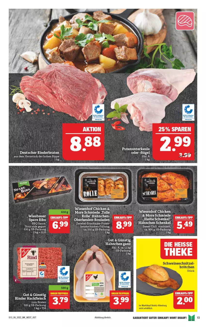 Aktueller Prospekt Marktkauf - Prospekt - von 20.02 bis 26.02.2022 - strona 13 - produkty: auer, Bau, Bauer, braten, eis, henkel, Käse, pute, rind, rinder, rinderbraten, rouladen, sauce, schenkel, schinken, tee, Ti, wiesbauer, wiesenhof, zwiebel