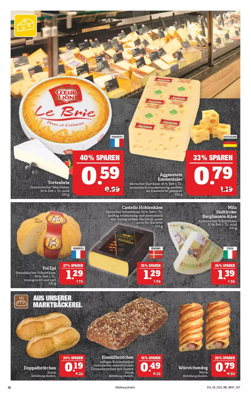 Aktueller Prospekt Marktkauf - Prospekt - von 20.02 bis 26.02.2022 - strona 16 - produkty: auer, Bau, Bauer, brötchen, dänischer schnittkäse, Fitnessbrötchen, fol epi, hartkäse, höhlenkäse, Käse, nuss, schnittkäse, südtiroler, Ti, tisch, würfel, würstchen