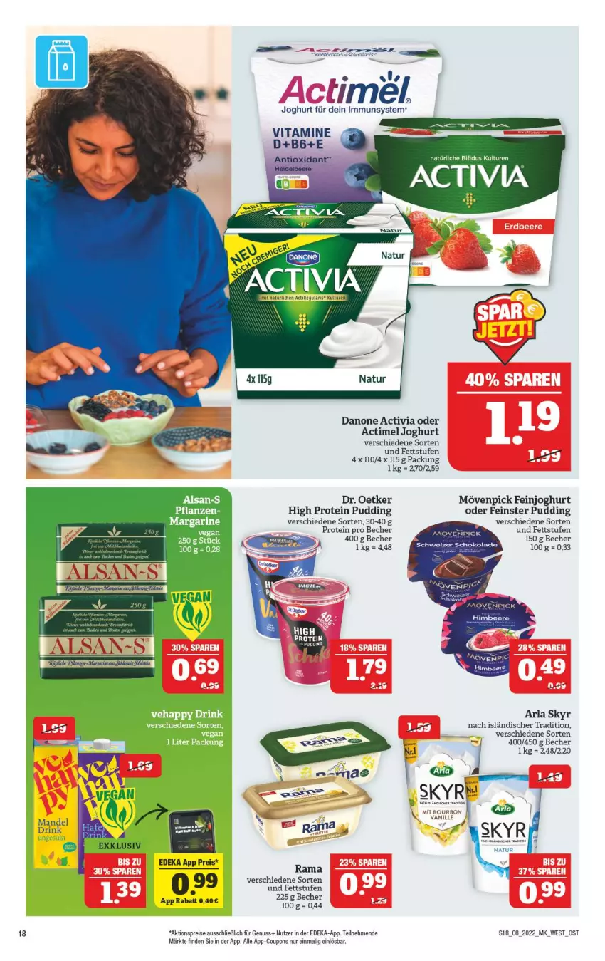 Aktueller Prospekt Marktkauf - Prospekt - von 20.02 bis 26.02.2022 - strona 18 - produkty: actimel, activia, aktionspreis, arla, arla skyr, Becher, beere, bifi, bourbon, coupon, coupons, danone, danone activia, deka, Dr. Oetker, drink, eis, feinjoghurt, himbeer, himbeere, joghur, joghurt, margarine, mövenpick, nuss, pflanze, pflanzen, pudding, rama, reis, Skyr, Ti, vanille, vita, Vitamine