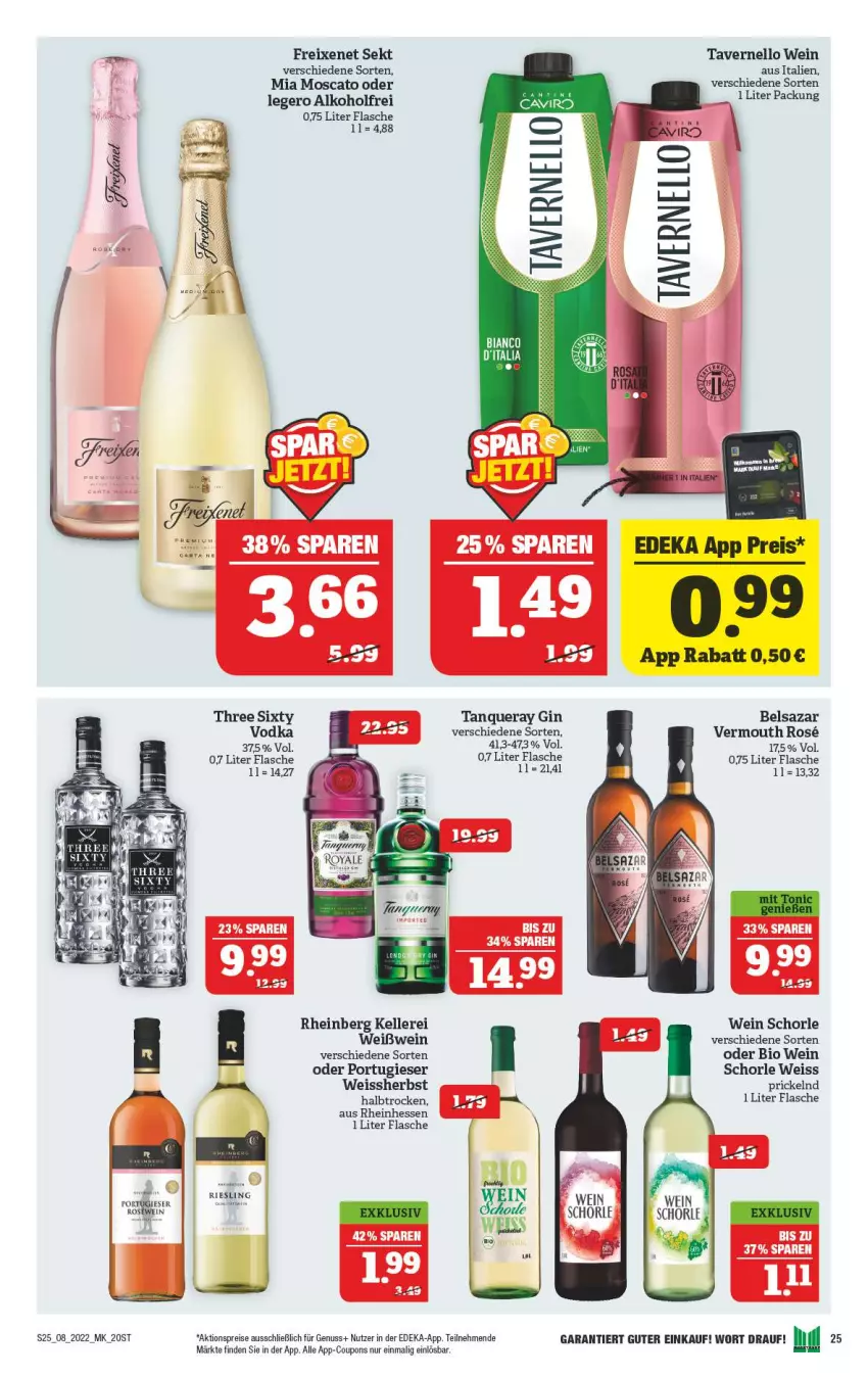 Aktueller Prospekt Marktkauf - Prospekt - von 20.02 bis 26.02.2022 - strona 25 - produkty: aktionspreis, alkohol, Belsazar, bio, coupon, coupons, deka, eis, elle, flasche, freixenet, gin, nuss, reis, riesling, schorle, sekt, Tanqueray, Three Sixty, Ti, Vermouth, vernel, vodka, wein, Weißwein