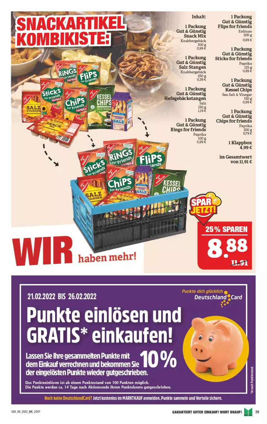 Aktueller Prospekt Marktkauf - Prospekt - von 20.02 bis 26.02.2022 - strona 29 - produkty: chips, deutschlandcard, erde, erdnuss, Hefe, Klappbox, nuss, paprika, ring, salz, snack, tee, Ti