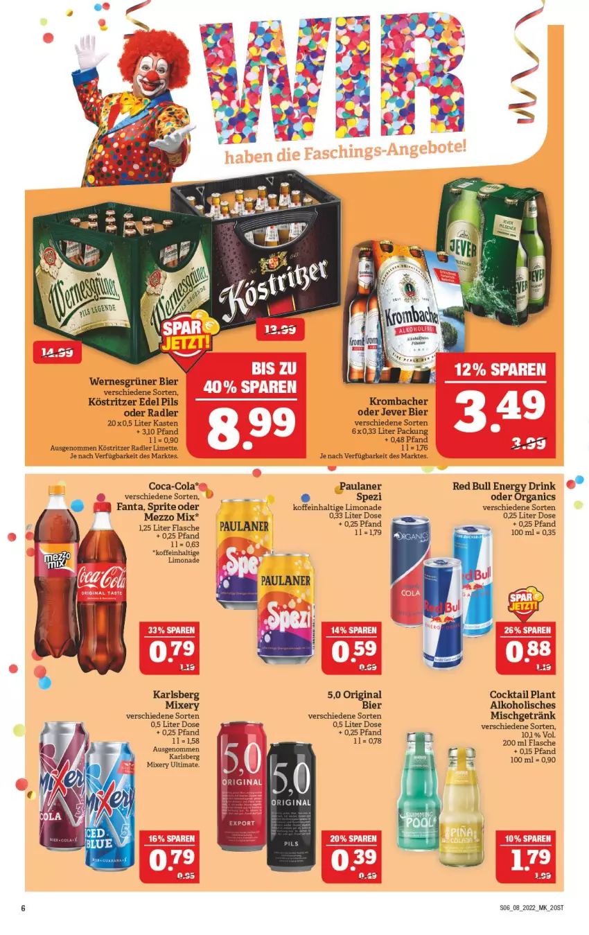 Aktueller Prospekt Marktkauf - Prospekt - von 20.02 bis 26.02.2022 - strona 6 - produkty: alkohol, bier, coca-cola, cocktail, cola, drink, energy drink, fanta, flasche, getränk, gin, jever, karlsberg, karlsberg mixery, köstritzer, krombache, krombacher, limette, limo, limonade, Mett, Mezzo Mix, Mixer, mixery, oder radler, Paula, paulaner, pils, radler, red bull, Spezi, sprite, Ti