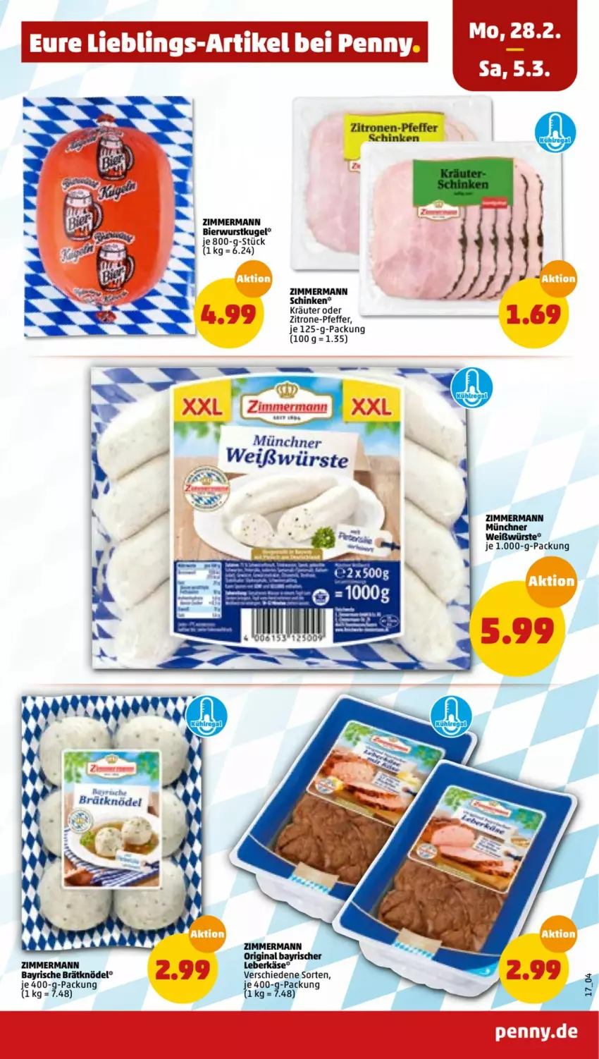 Aktueller Prospekt Penny - Prospekte - von 28.02 bis 05.03.2022 - strona 17 - produkty: bier, gin, Käse, Knödel, kräuter, Kugel, leberkäs, leberkäse, pfeffer, schinken, wurst, zitrone, zitronen