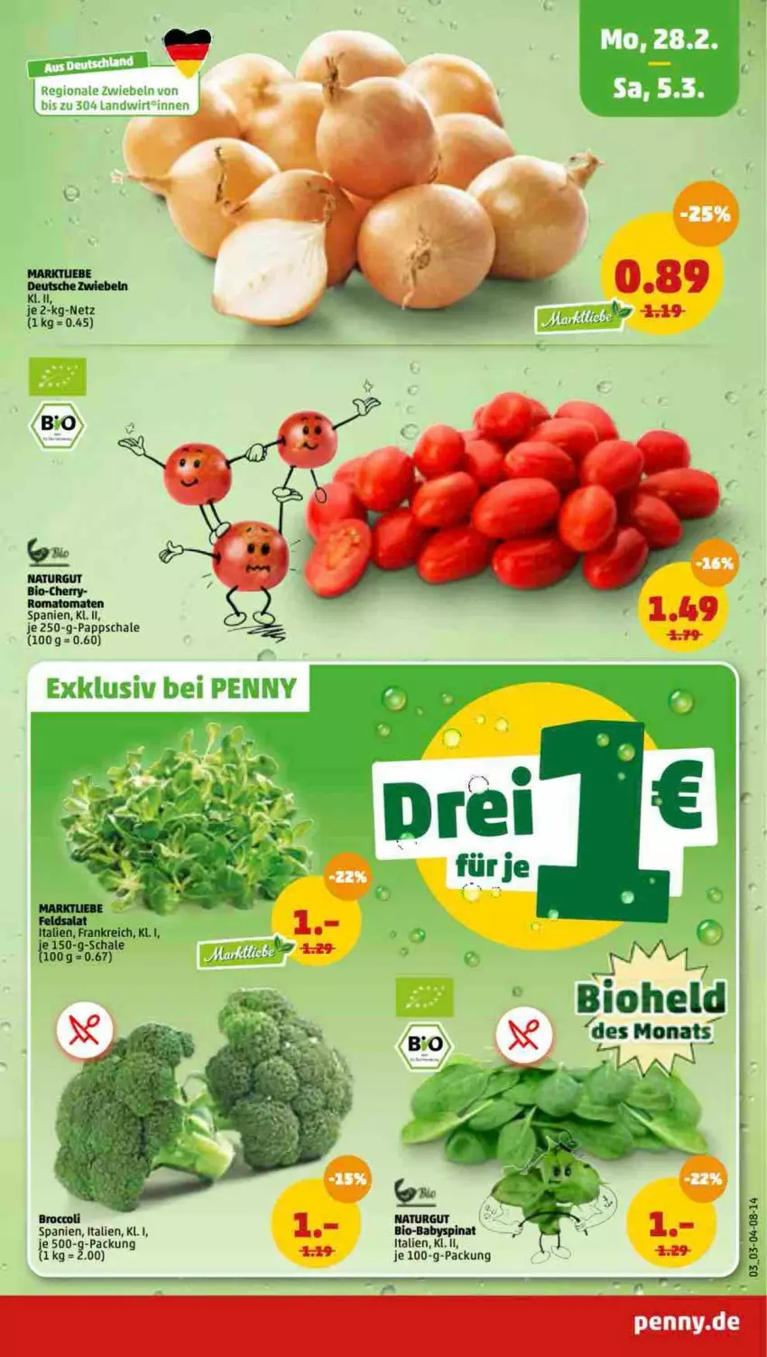 Aktueller Prospekt Penny - Prospekte - von 28.02 bis 05.03.2022 - strona 3 - produkty: Babyspinat, bio, broccoli, natur, Romatomaten, Schal, Schale, spinat, tomate, tomaten