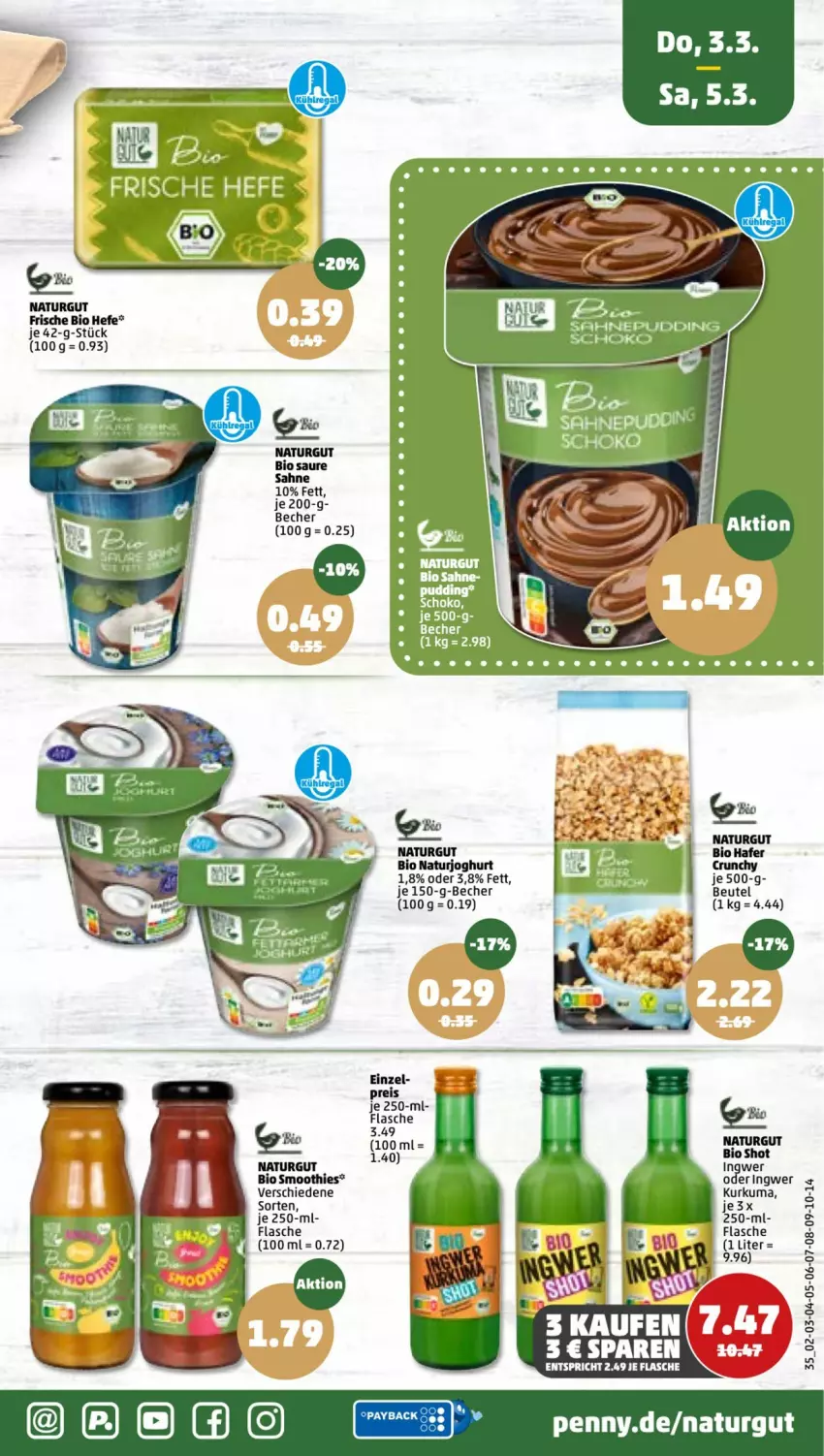 Aktueller Prospekt Penny - Prospekte - von 28.02 bis 05.03.2022 - strona 35 - produkty: Becher, bio, eis, flasche, ingwer, joghur, joghurt, natur, naturjoghurt, pudding, reis, sahne, schoko, smoothie, smoothies