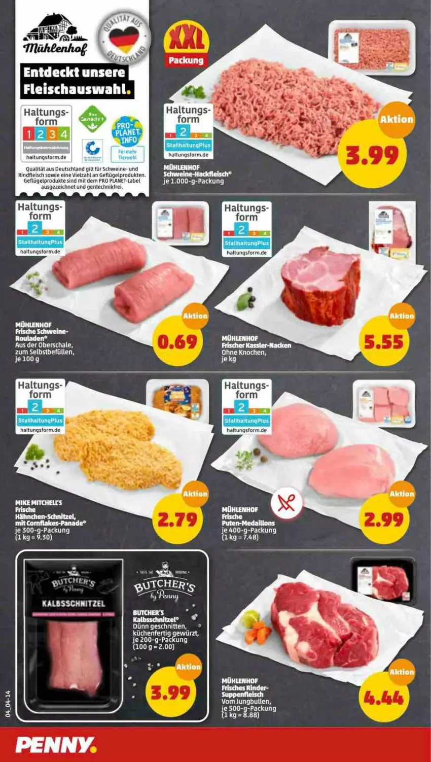 Aktueller Prospekt Penny - Prospekte - von 28.02 bis 05.03.2022 - strona 4 - produkty: eis, elle, ente, flakes, fleisch, Geflügel, geflügelprodukte sind mit dem, hackfleisch, jungbullen, kalbsschnitzel, küche, Küchen, medaillons, pute, rind, rindfleisch, rouladen, schnitten, schnitzel, schwein, schweine, Ti, wein, weine