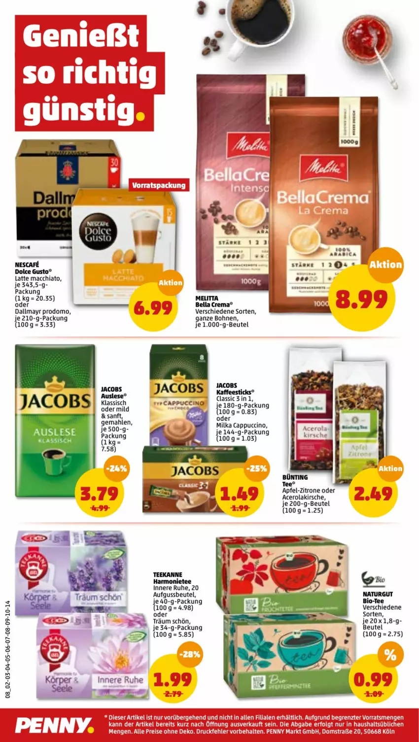 Aktueller Prospekt Penny - Prospekte - von 28.02 bis 05.03.2022 - strona 8 - produkty: ACC, acer, apfel, bella crema, beutel, bio, bohne, bohnen, Cap, cappuccino, chia, cin, dallmayr, dallmayr prodomo, dolce gusto, eis, jacobs, kirsch, kirsche, latte, latte macchiato, LG, mac, macchiato, melitta, milka, natur, nescafe, prodomo, reis, tee, teekanne, Ti, zitrone, ZTE