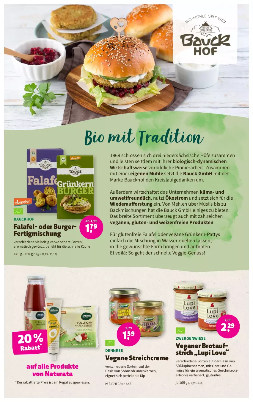 Aktueller Prospekt Denns Biomarkt - Prospekte - von 19.07 bis 01.08.2023 - strona 10 - produkty: aufstrich, backmischung, Backmischungen, Bau, bio, blume, blumen, braten, Brei, brot, brotaufstrich, burger, creme, dennree, dip, eis, elle, erde, Falafel, gewürz, küche, mac, mehl, müsli, natur, natura, nuss, obst, regal, reis, ring, rwe, sonnenblume, sonnenblumen, Sonnenblumenkerne, sonnenblumenkernen, Ti, tisch, veggie, wasser